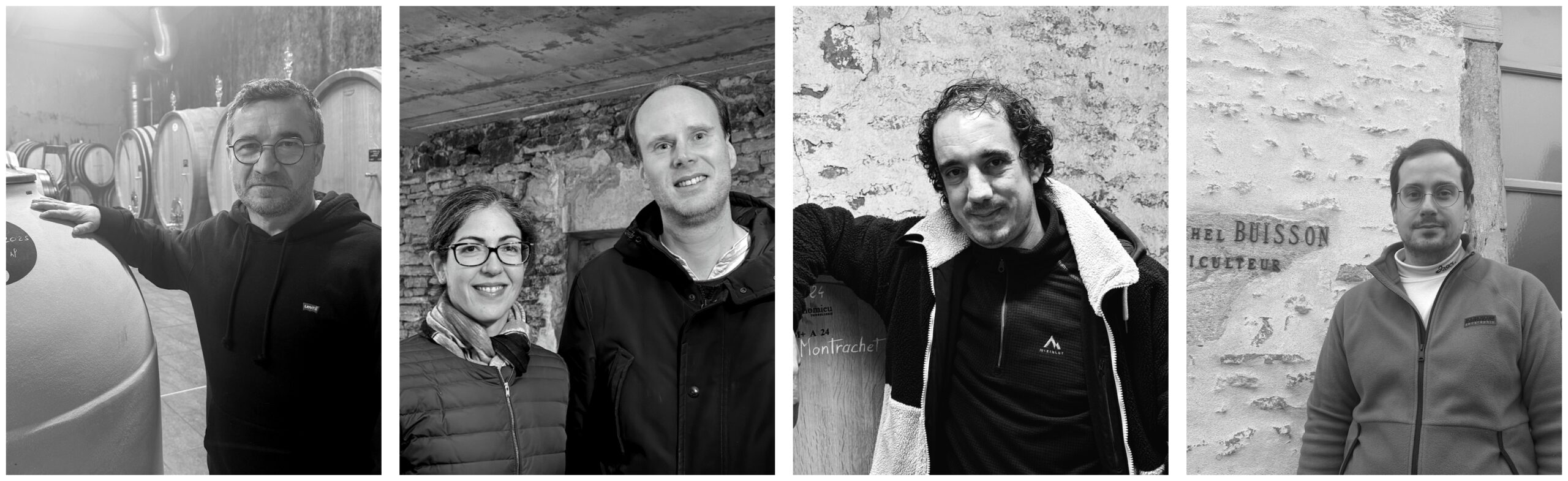 Four Burgundy winemakers in a black and white montage